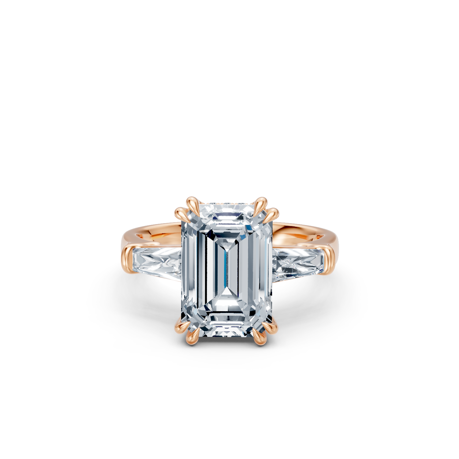 Emerald Cut Three Stone Ring Rose Gold