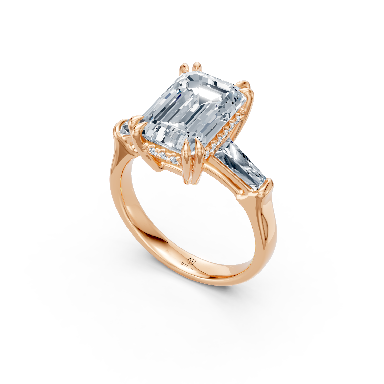 Emerald Cut Three Stone Ring Rose Gold