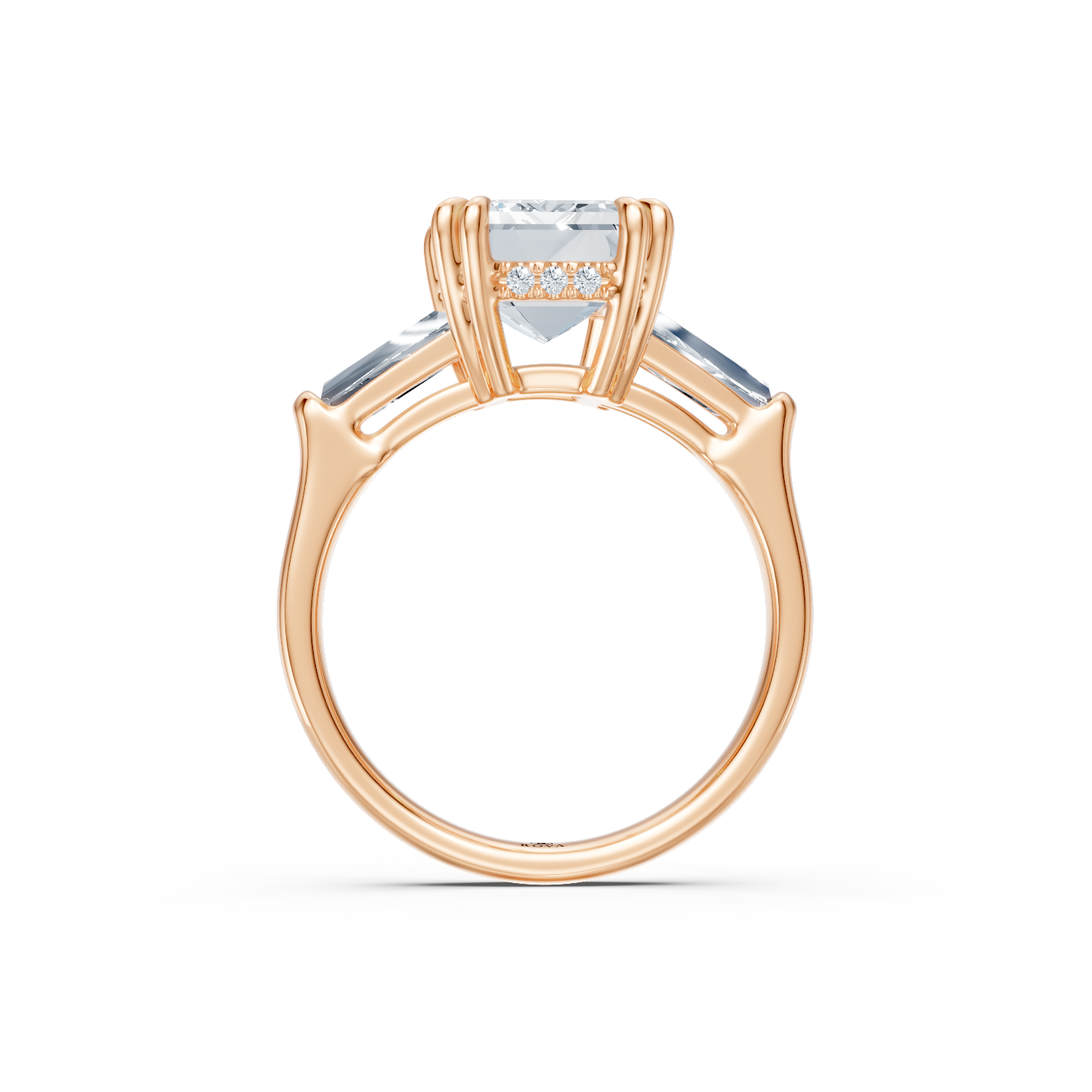 Emerald Cut Three Stone Ring Rose Gold