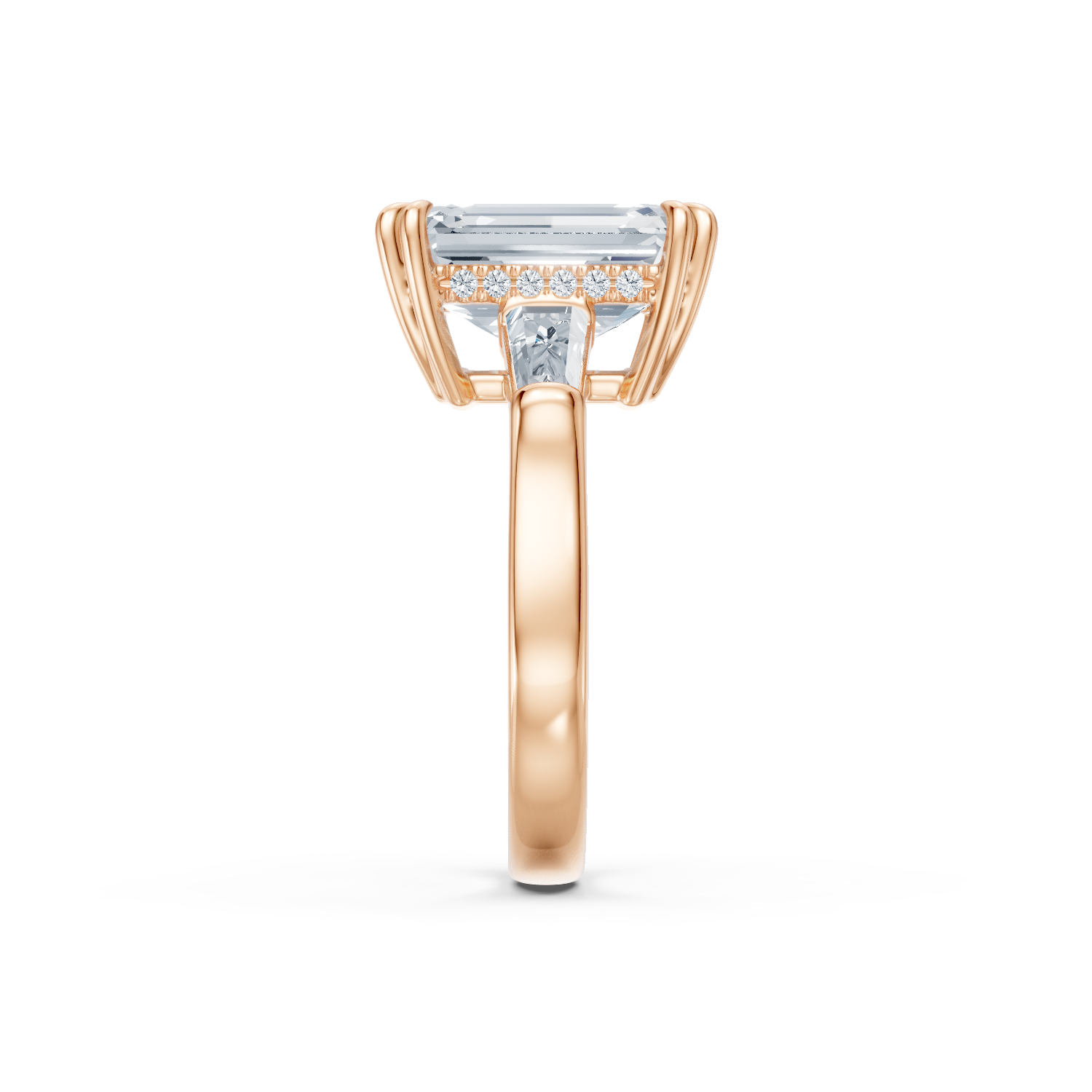 Emerald Cut Three Stone Ring Rose Gold