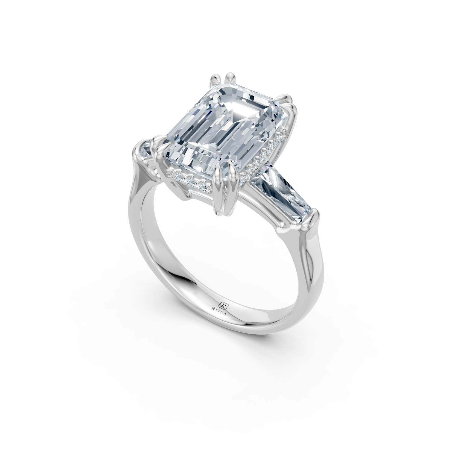 5 Carat Emerald Cut Three Stone Ring - IN STOCK