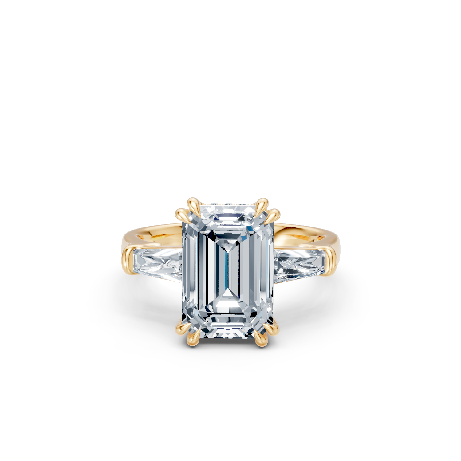 Emerald Cut Three Stone Ring Yellow Gold