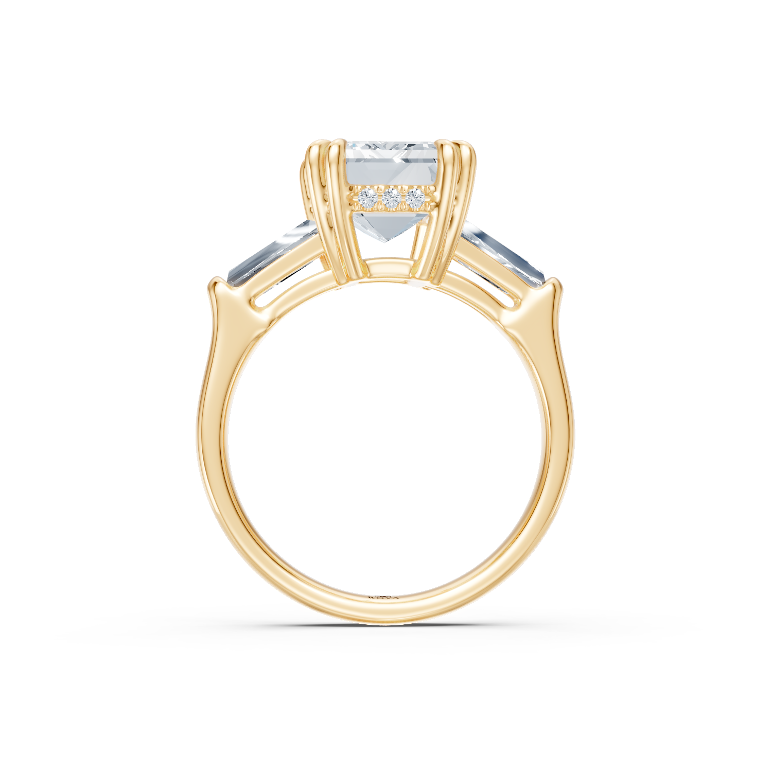 Emerald Cut Three Stone Ring Yellow Gold