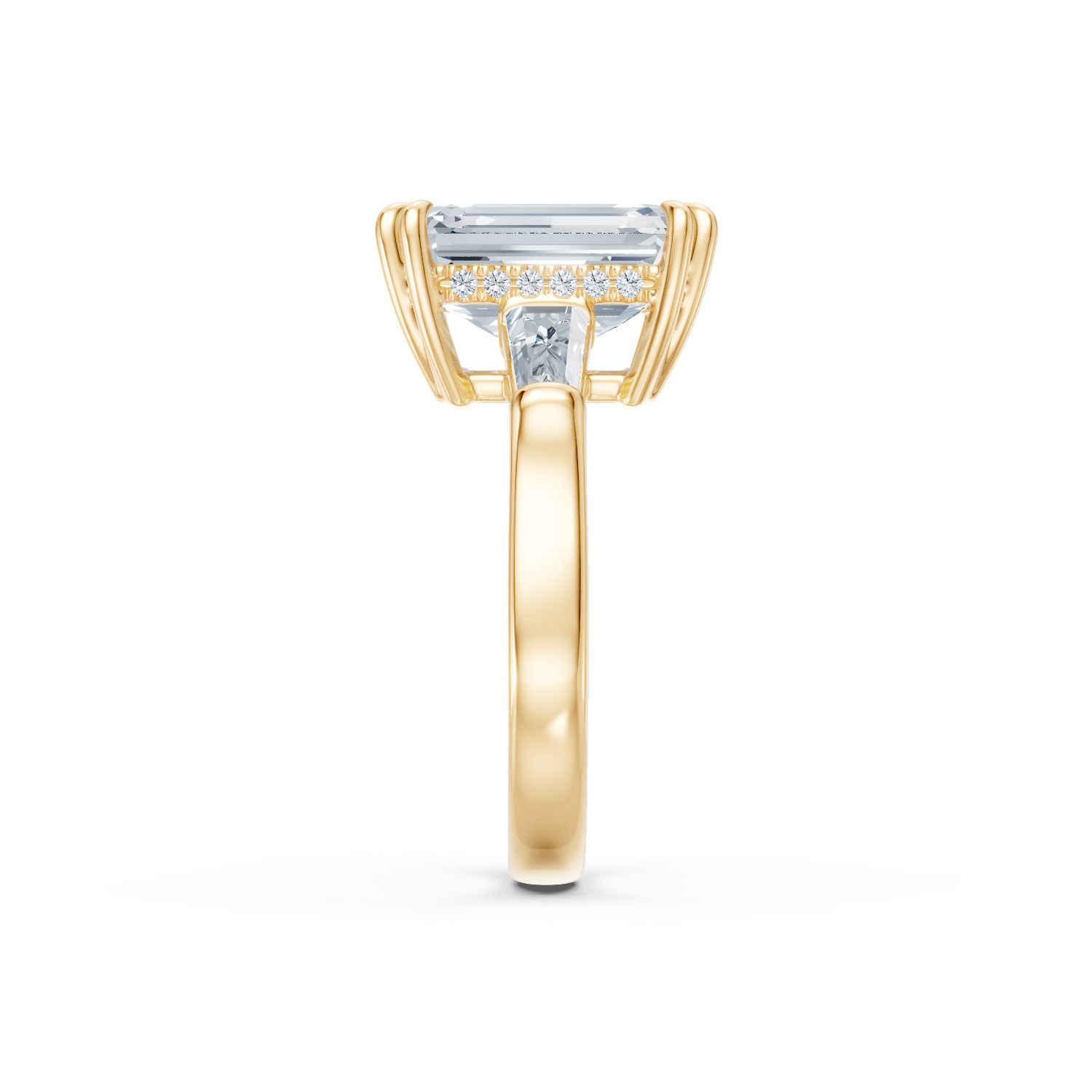 Emerald Cut Three Stone Ring Yellow Gold