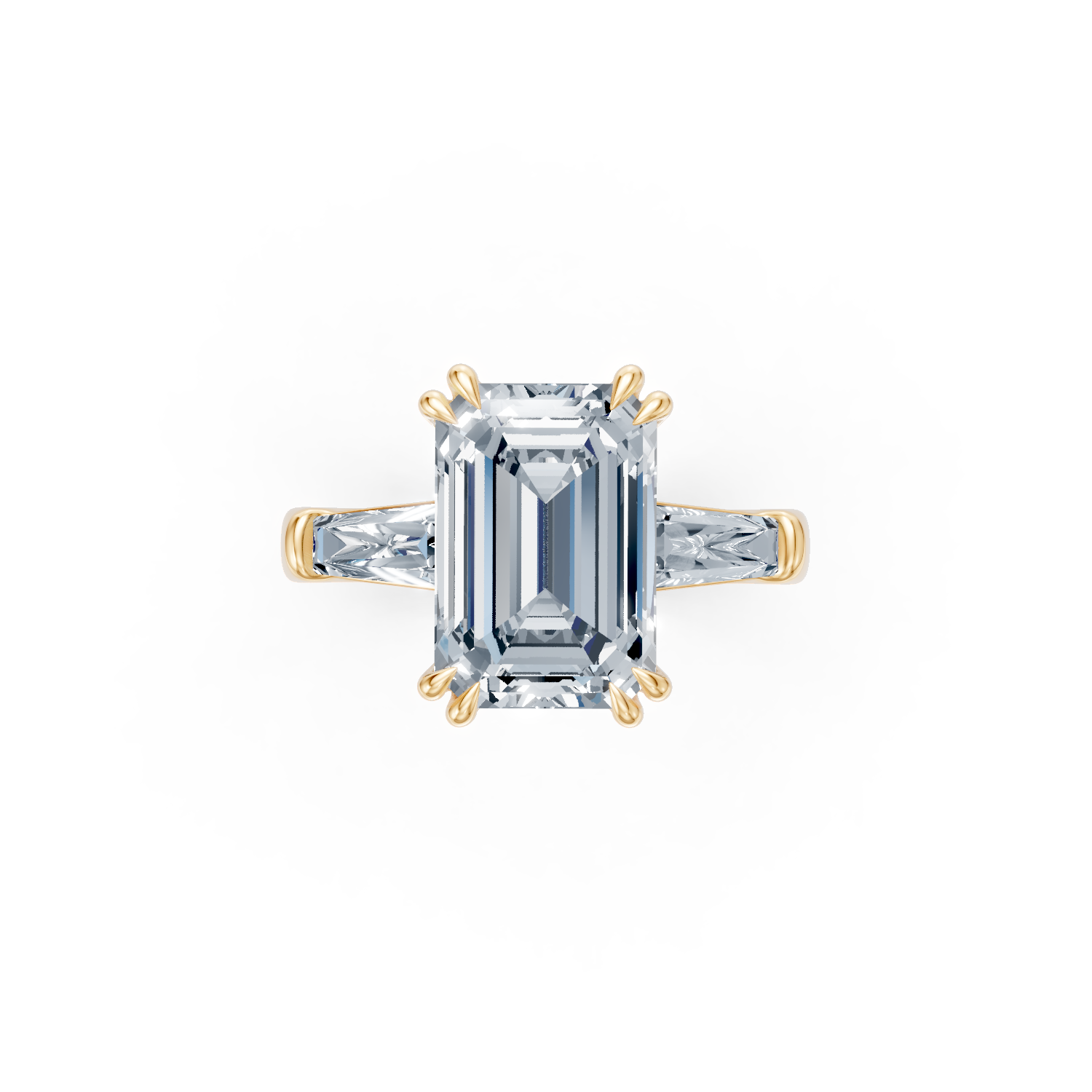 Emerald Cut Three Stone Ring Yellow Gold